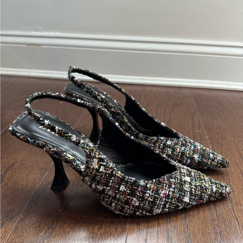 Zara Elegant Tweed Slingback Heels